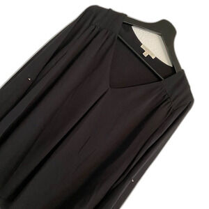 Boho XL Black Blouse V Neck Chiffon Sheer Overlay Flowy Indie Whimsygoth b6